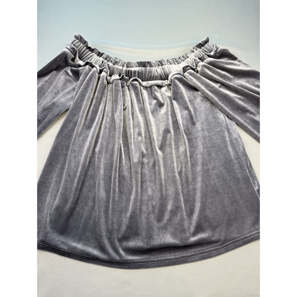 Entro Gray Velvet Look Ruffle Off Shoulder Women's Top Size Small S